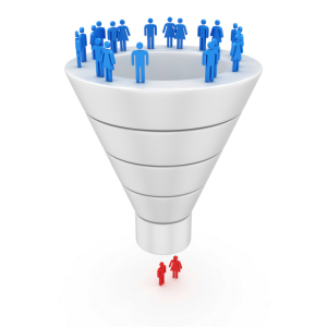 Sales funnel with figures flowing through