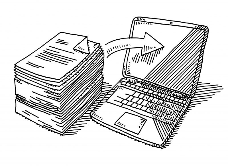 A stack of papers next to a computer, highlighting the power of automation.
